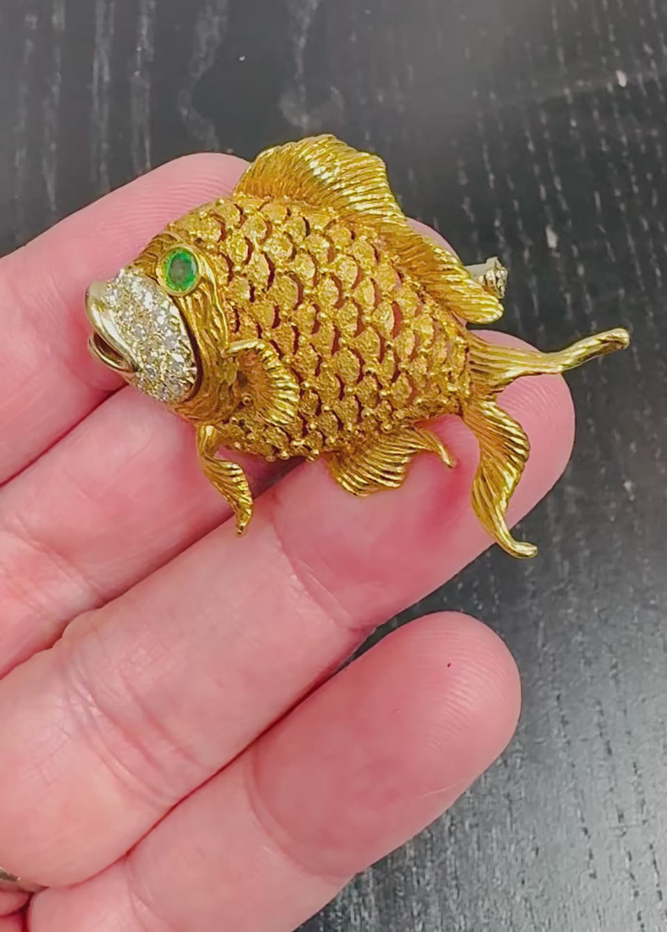 Estate 0.50ct Diamond 18k Gold Fish Pin