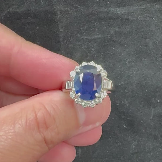 Estate GIA Certified 5.66ct Sapphire 1.01ct Diamond Platinum Engagement Ring