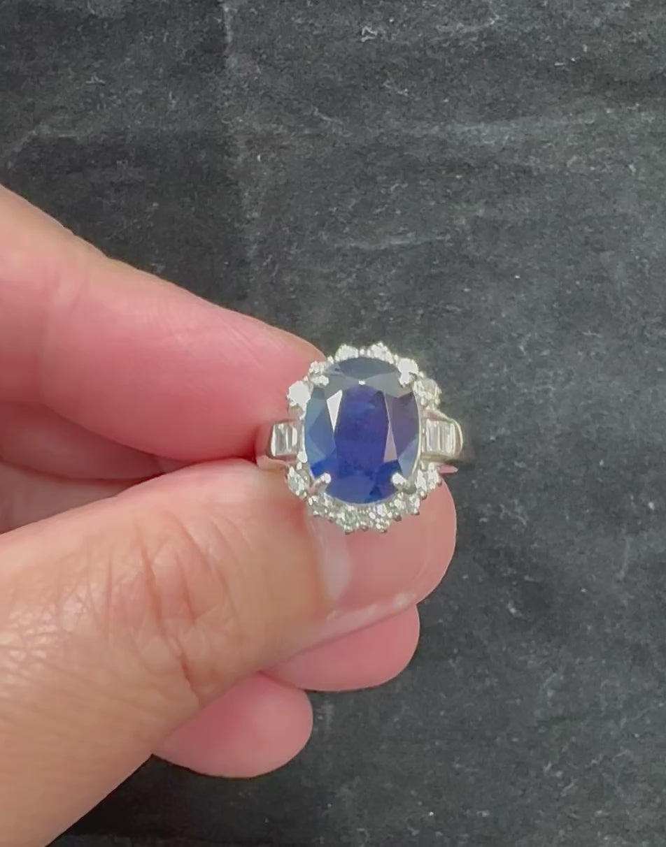 Estate GIA Certified 5.66ct Sapphire 1.01ct Diamond Platinum Engagement Ring