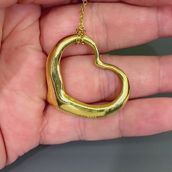 Estate Tiffany & Co. Elsa Peretti 18K Yellow Gold Open Heart Pendant Necklace
