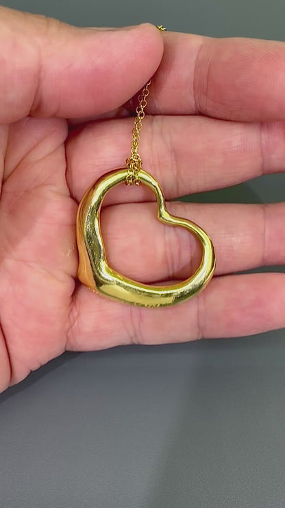 Estate Tiffany & Co. Elsa Peretti 18K Yellow Gold Open Heart Pendant Necklace