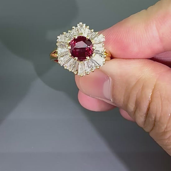 Estate 1.00ct Ruby 0.75ct Diamond 18k Yellow Gold Ring