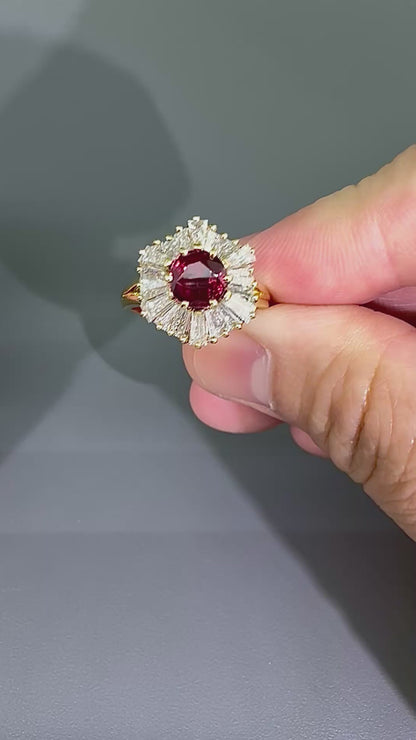 Estate 1.00ct Ruby 0.75ct Diamond 18k Yellow Gold Ring