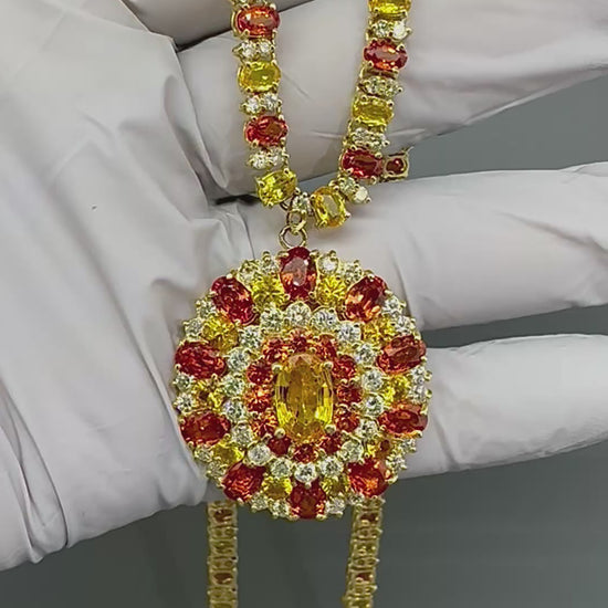 Estate 35.00ct Sapphire 7.00ct Diamond 14k Yellow Gold Pendant Necklace