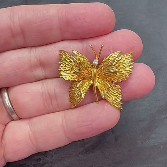 Estate Tiffany & Co Diamond 18k Gold Butterfly Pin