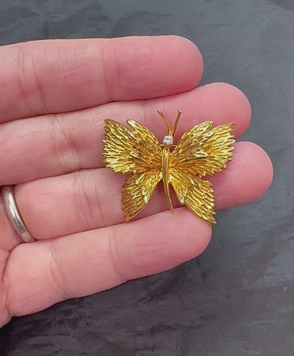 Estate Tiffany & Co Diamond 18k Gold Butterfly Pin