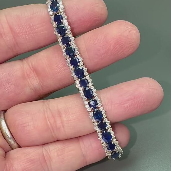 Estate 16.00ct Sapphire 5.00ct Diamond 18k White Gold Bracelet