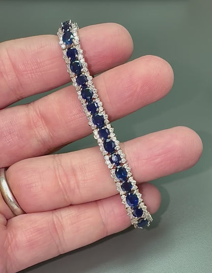 Estate 16.00ct Sapphire 5.00ct Diamond 18k White Gold Bracelet
