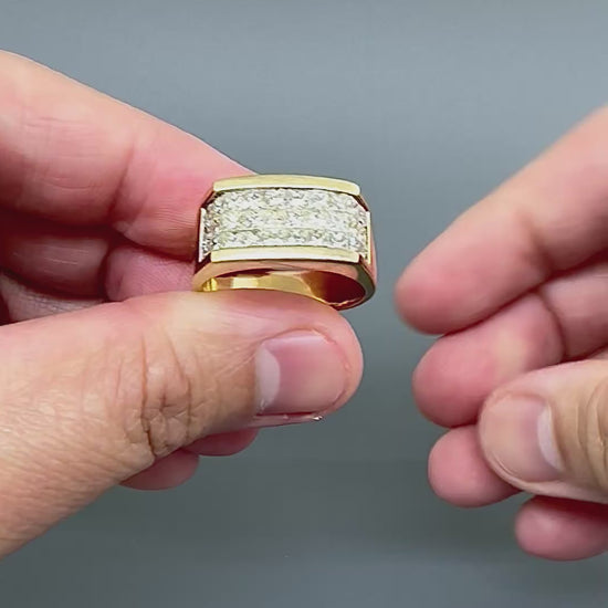 Estate 2.00ct Princess Cut Diamond 14k Yellow Gold Men's Ring