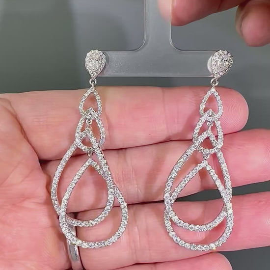 6.00ct Pear and Round Cut Diamond 14k White Gold Chandelier Earrings