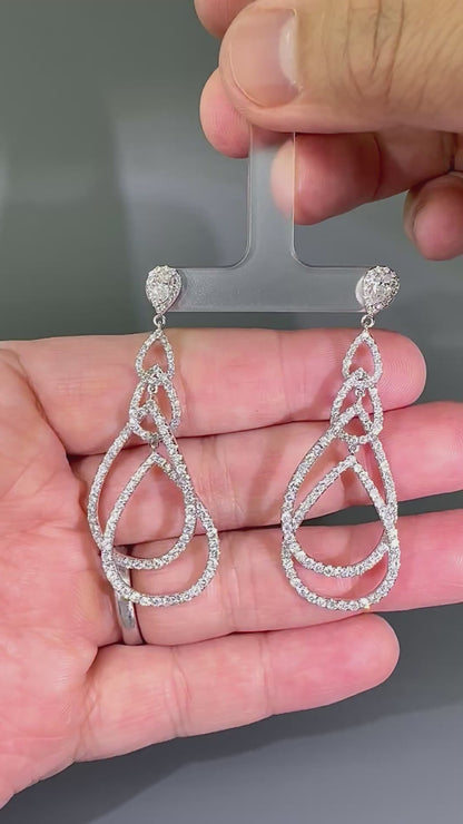 6.00ct Pear and Round Cut Diamond 14k White Gold Chandelier Earrings