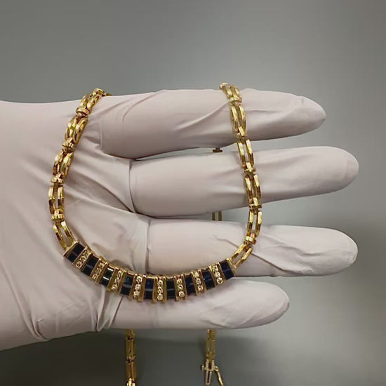 Estate 1.80ct Sapphire 0.70ct Diamond 14k Yellow Gold Necklace