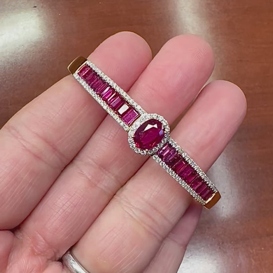 Estate 3.80ct Ruby 1.00ct Diamond 18k Yellow Gold Bangle