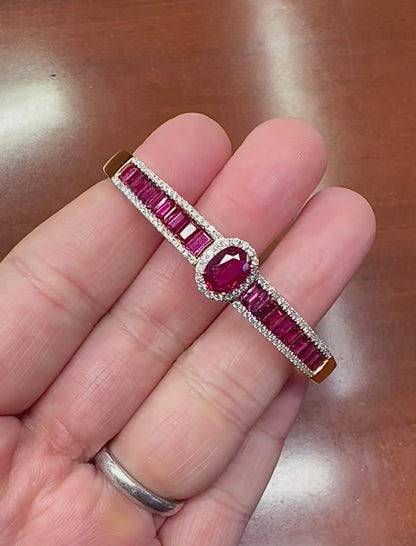 Estate 3.80ct Ruby 1.00ct Diamond 18k Yellow Gold Bangle