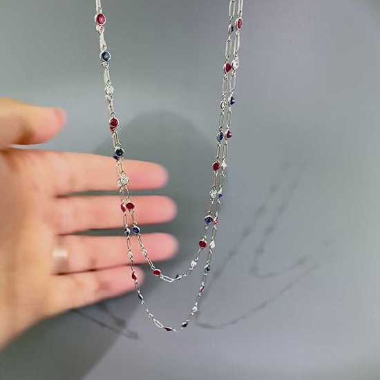 2.40ct Diamond 3.00ct Sapphire 3.00ct Diamond Platinum By The Yard Necklace