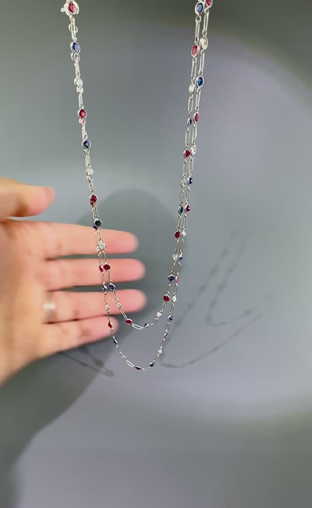 2.40ct Diamond 3.00ct Sapphire 3.00ct Diamond Platinum By The Yard Necklace