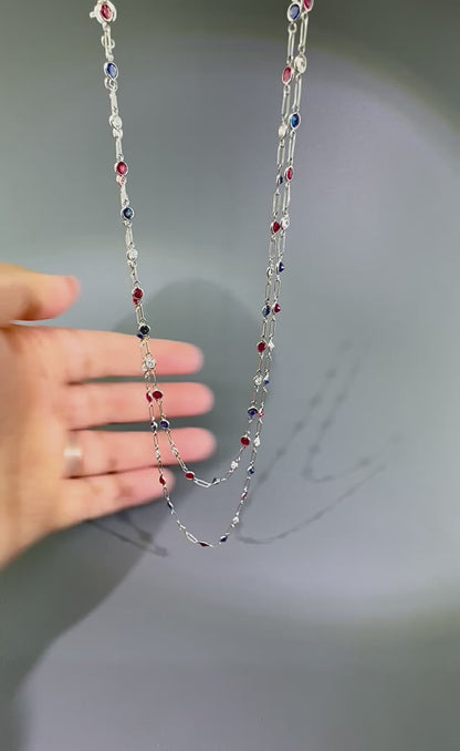 2.40ct Diamond 3.00ct Sapphire 3.00ct Diamond Platinum By The Yard Necklace