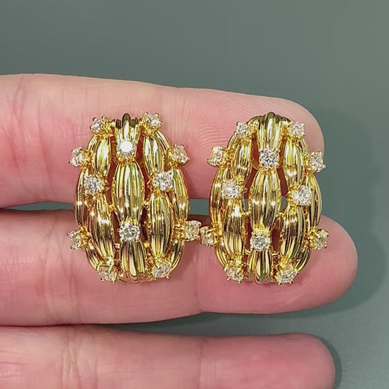 Estate Tiffany & Co 2.25ct Diamond 18k Yellow Gold Earrings