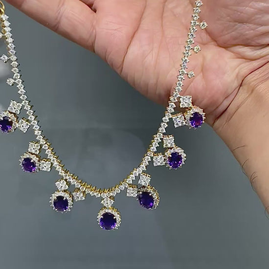 15.00ct Amethyst 11.66ct Diamond 14k Yellow Gold Necklace