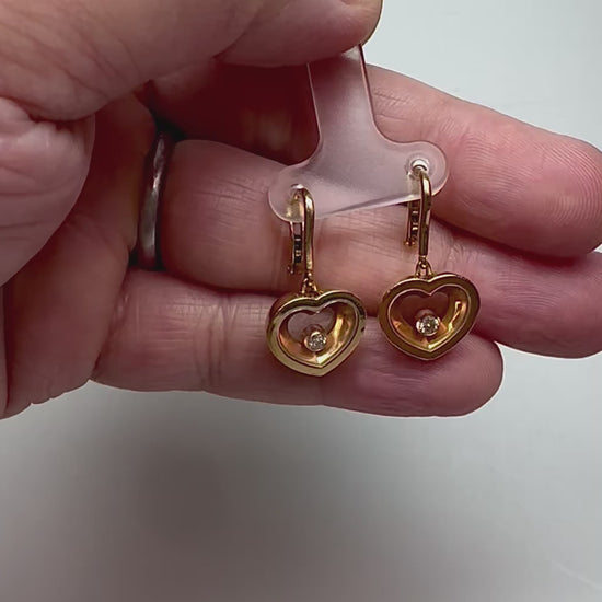 Estate Chopard Happy Diamonds 18k Yellow Gold Heart Drop Earrings