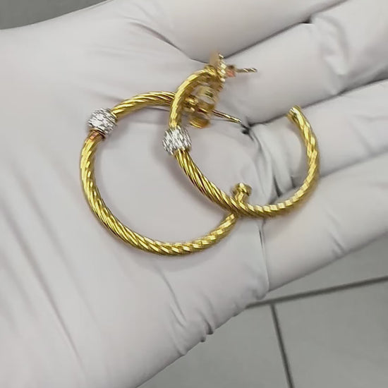 Estate David Yurman Diamond 18k Yellow and White Gold Earrings
