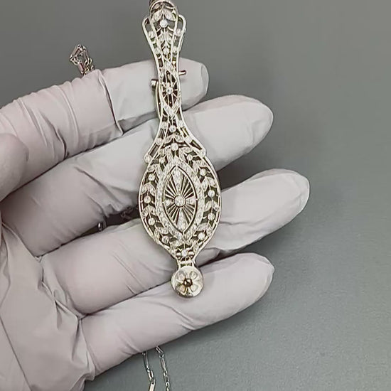 Edwardian 0.50ct Diamond Platinum Lorgnette Pendant Necklace