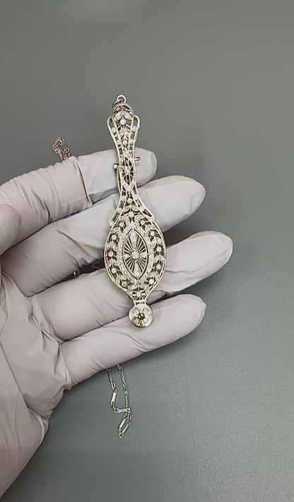 Edwardian 0.50ct Diamond Platinum Lorgnette Pendant Necklace