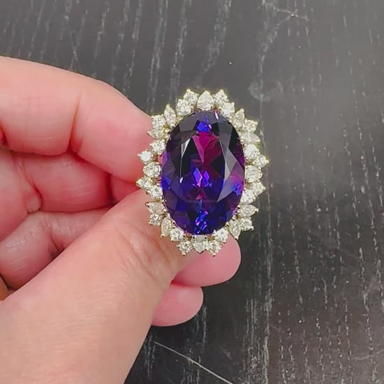 Estate 35.00ct Amethyst 3.00ct Diamond 18k Yellow and White Gold Ring