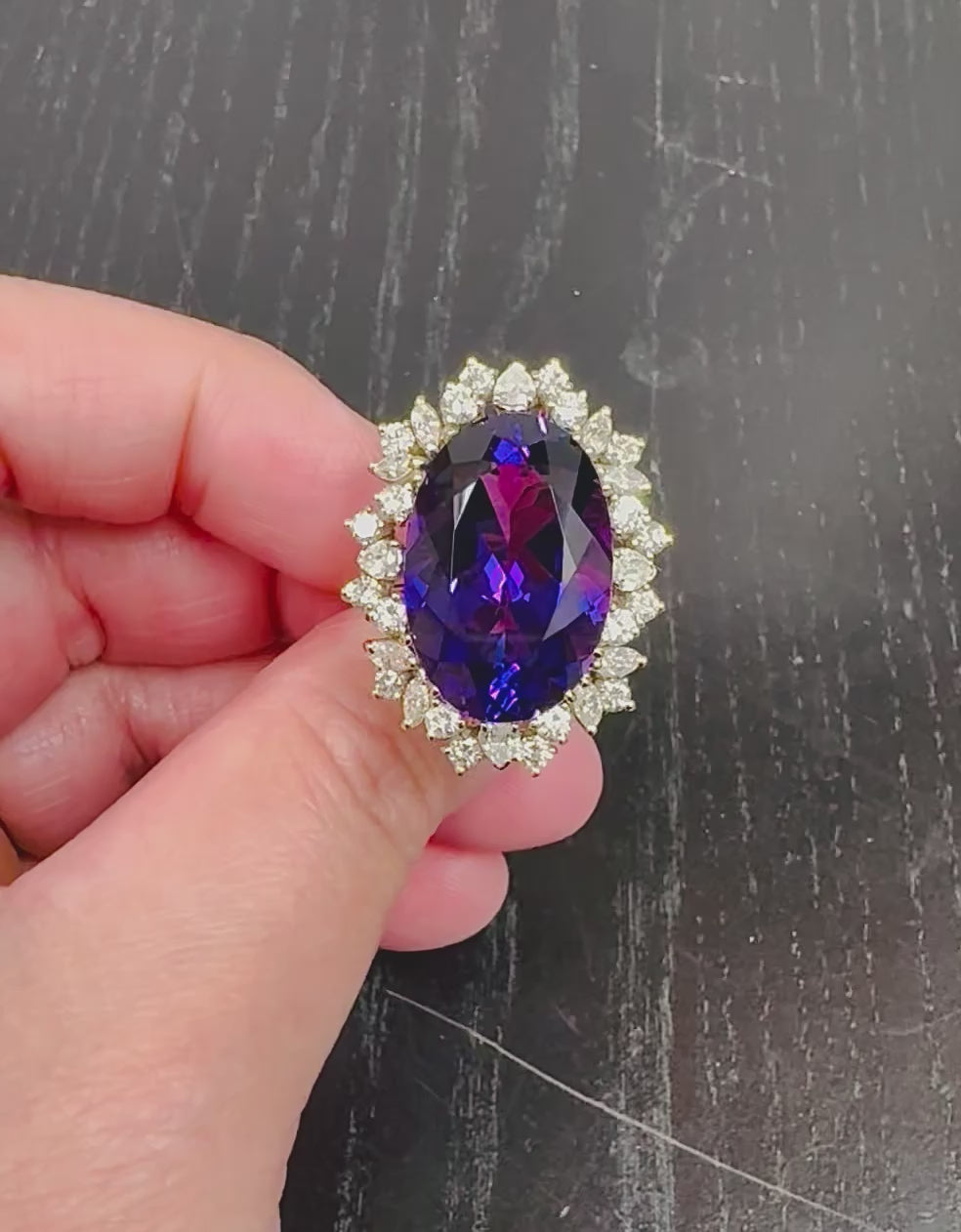 Estate 35.00ct Amethyst 3.00ct Diamond 18k Yellow and White Gold Ring