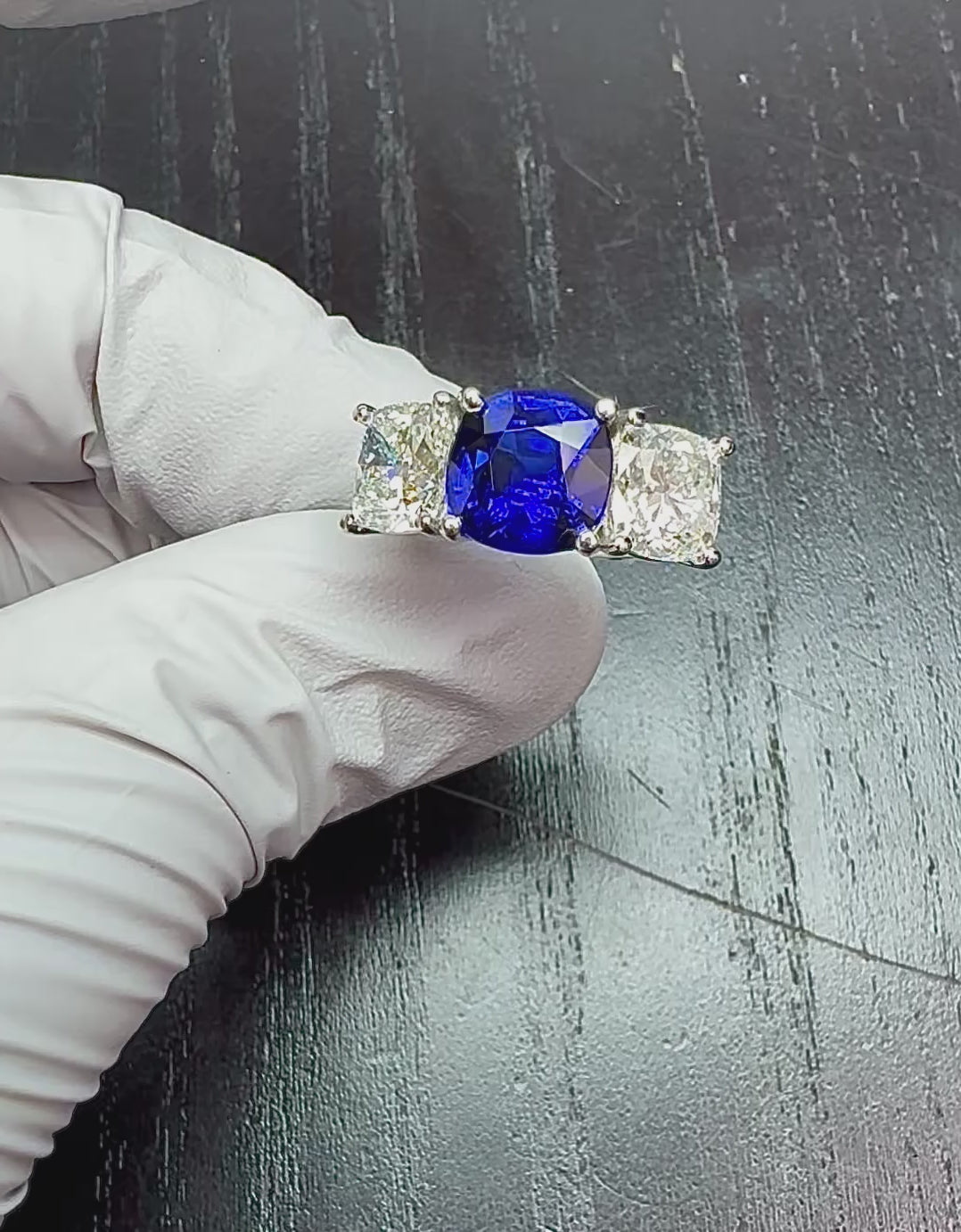 Estate 4.15ct Sapphire GIA Certified 2.02ct and 2.02ct Diamond Anniversary Ring