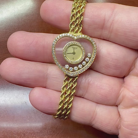 Estate Chopard 1.00ct Diamond 18k Yellow Gold Happy Diamonds Watch