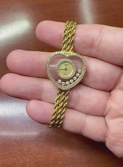 Estate Chopard 1.00ct Diamond 18k Yellow Gold Happy Diamonds Watch