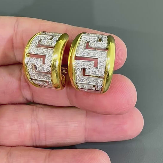 Estate 2.00ct Diamond Two Tone 18k Yellow and White Gold Earrings
