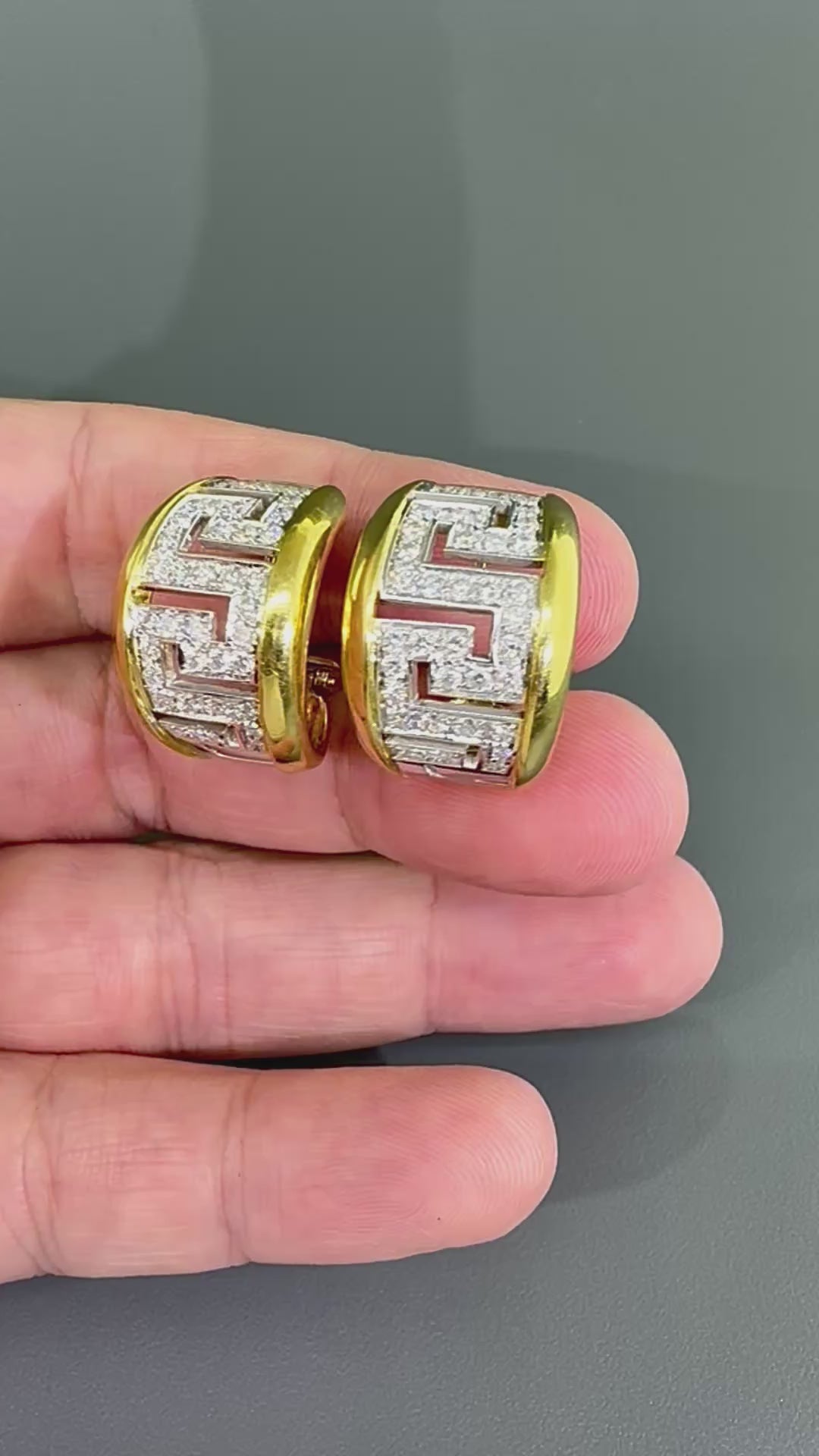 Estate 2.00ct Diamond Two Tone 18k Yellow and White Gold Earrings