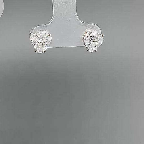 Estate GIA Certified 1.00ct and 1.01ct Diamond 14k Gold Heart Stud Earrings