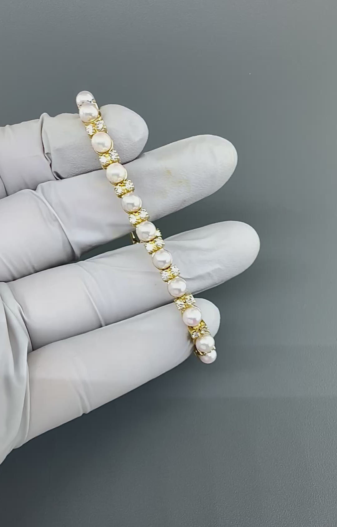 Estate Pearl 1.75ct Diamond 14k Yellow Gold Bracelet