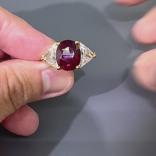 Estate GIA Certified 5.00ct Ruby 3.00ct Diamond 18k Yellow Gold Engagement Ring