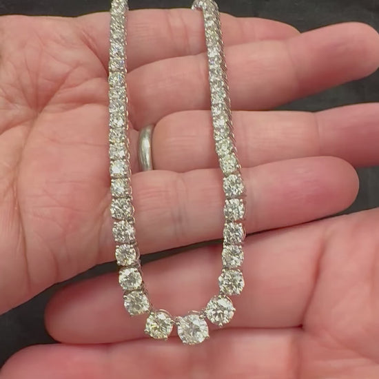 Estate 22.44ct Diamond 14k White Gold Tennis Necklace