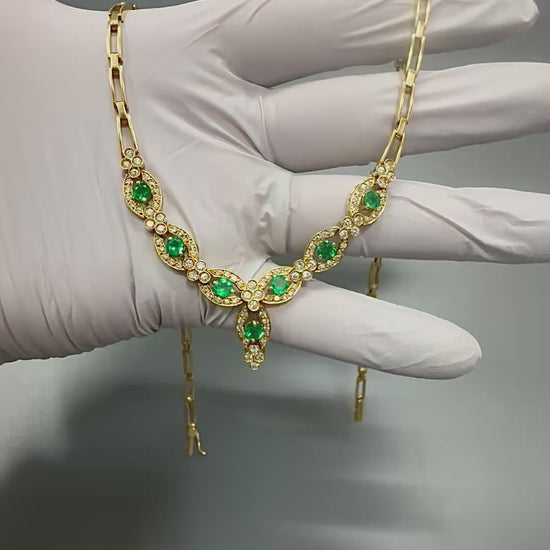 Estate 2.50ct Emerald 2.00ct Diamond 18k Yellow Gold Necklace