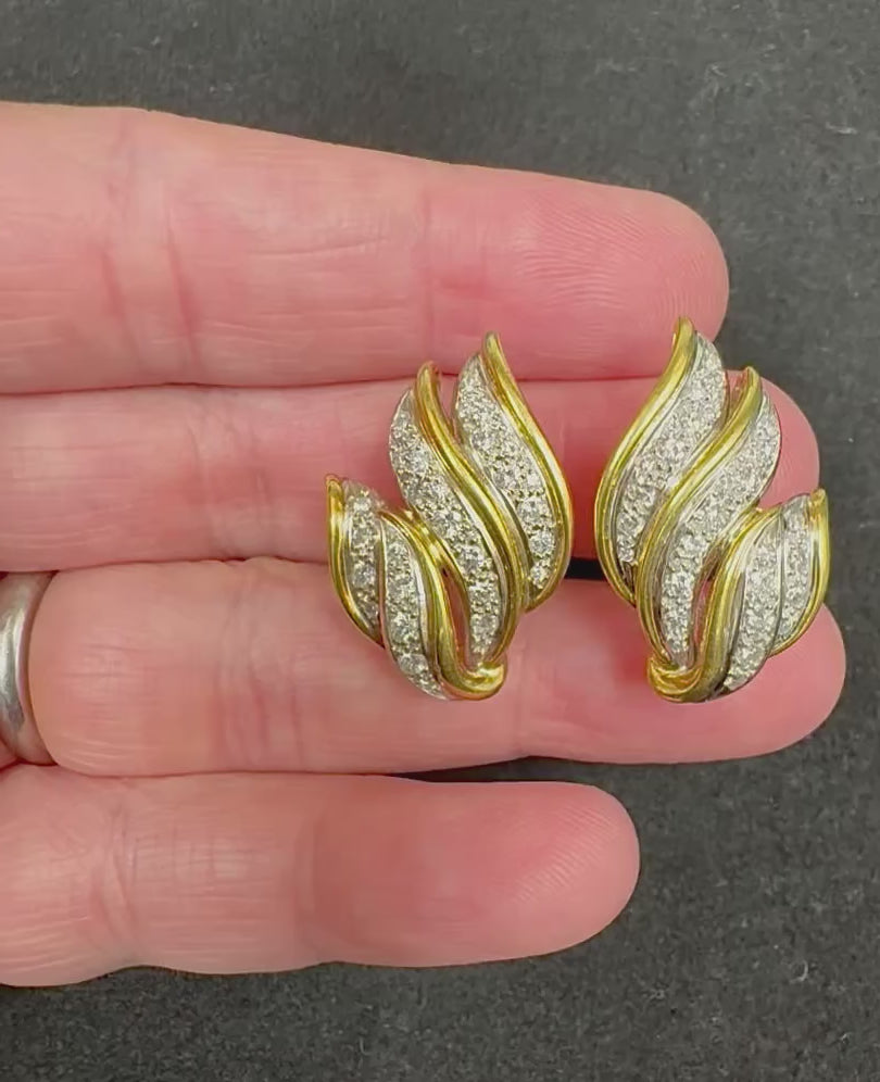Estate 2.00ct Diamond 14k Yellow and White Gold Earrings