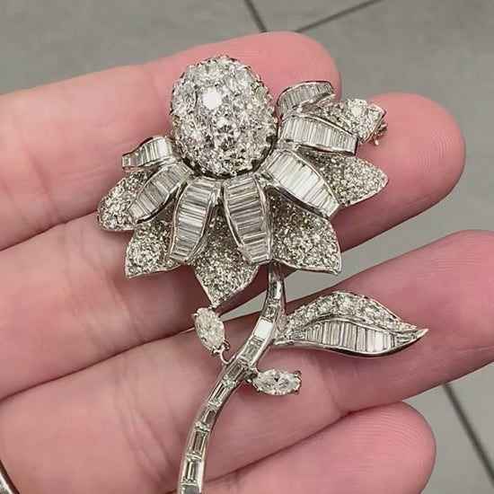Estate 6.00ct Diamond Platinum Flower Pin