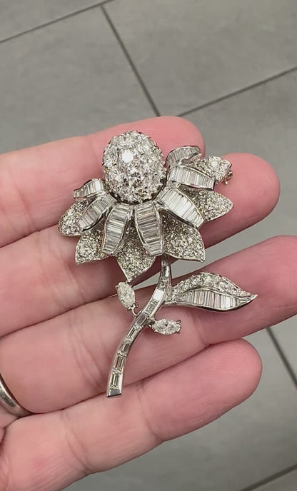 Estate 6.00ct Diamond Platinum Flower Pin