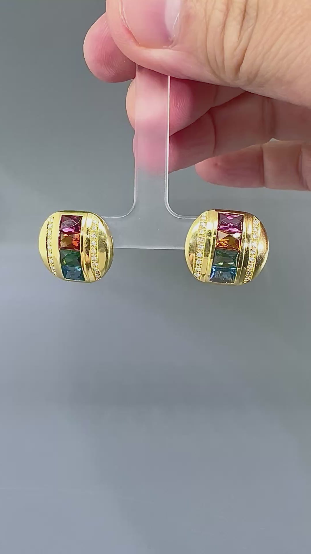Estate H Stern 6.00ct Multi Color Sapphire Diamond 18k Yellow Gold Earrings