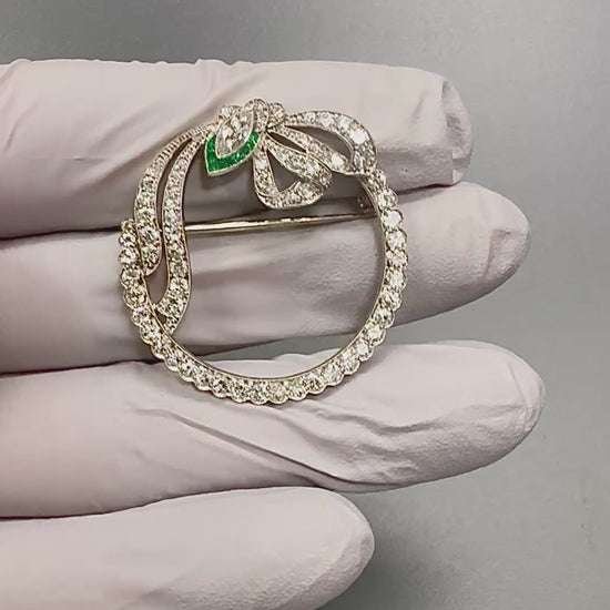 Art Deco 3.00ct Diamond Emerald Platinum Pin