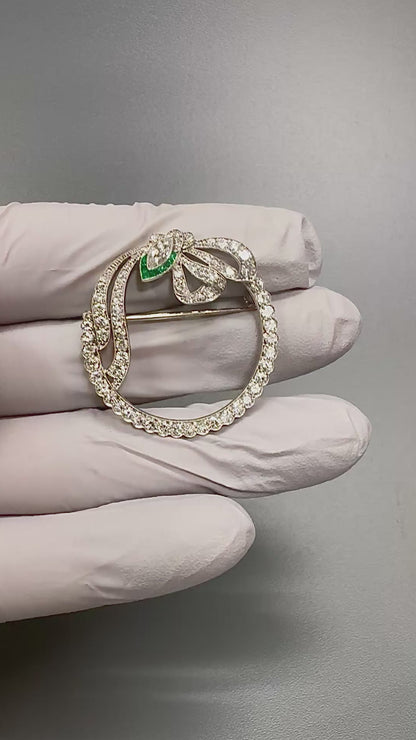 Art Deco 3.00ct Diamond Emerald Platinum Pin