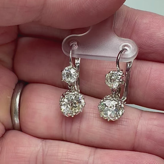 Estate 3.79cttw Diamond Platinum Drop Earrings