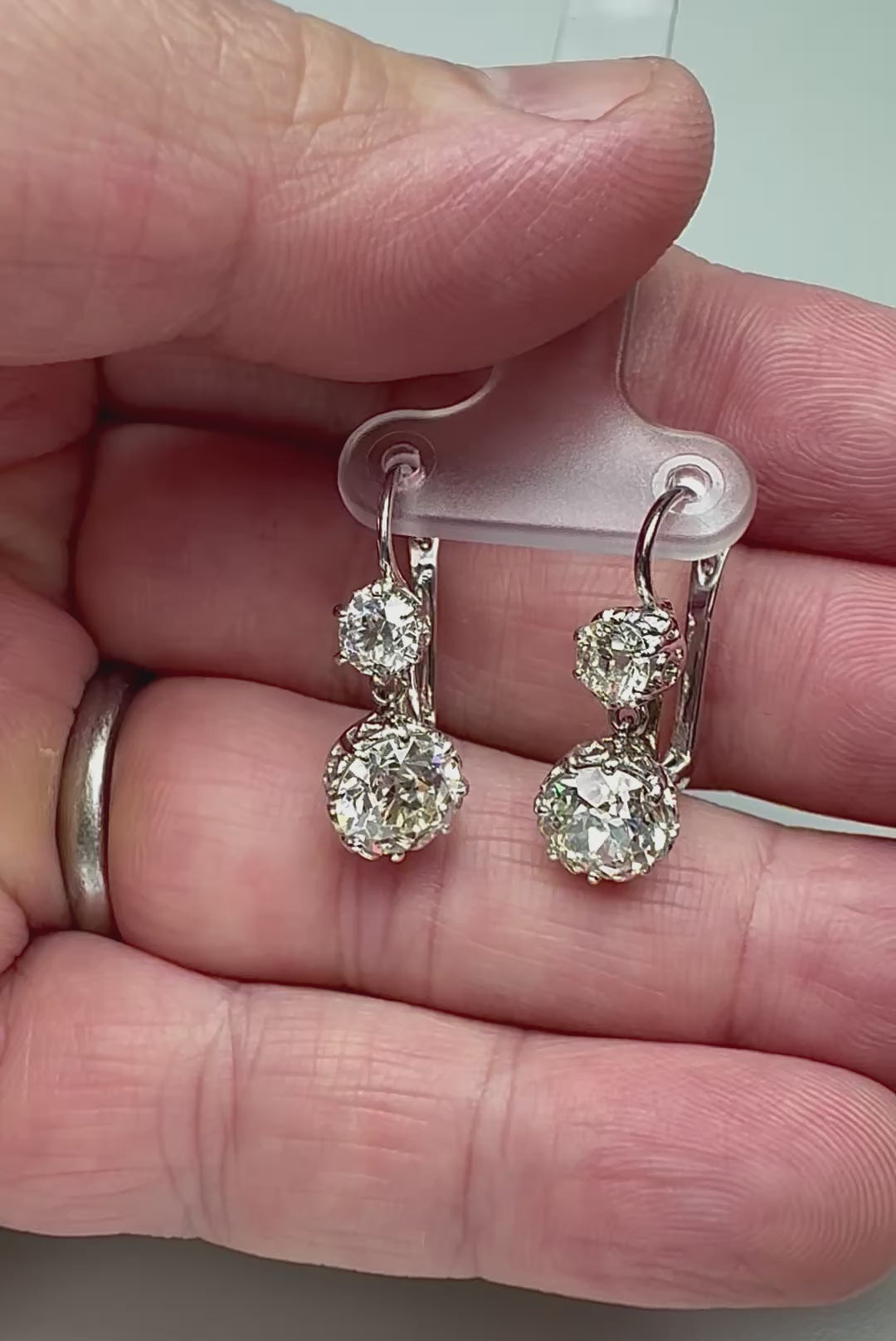 Estate 3.79cttw Diamond Platinum Drop Earrings