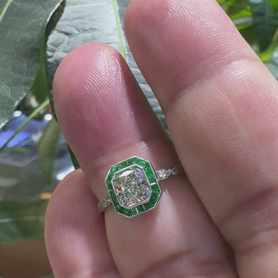 Estate 1.01ct Diamond Emerald Engagement Ring