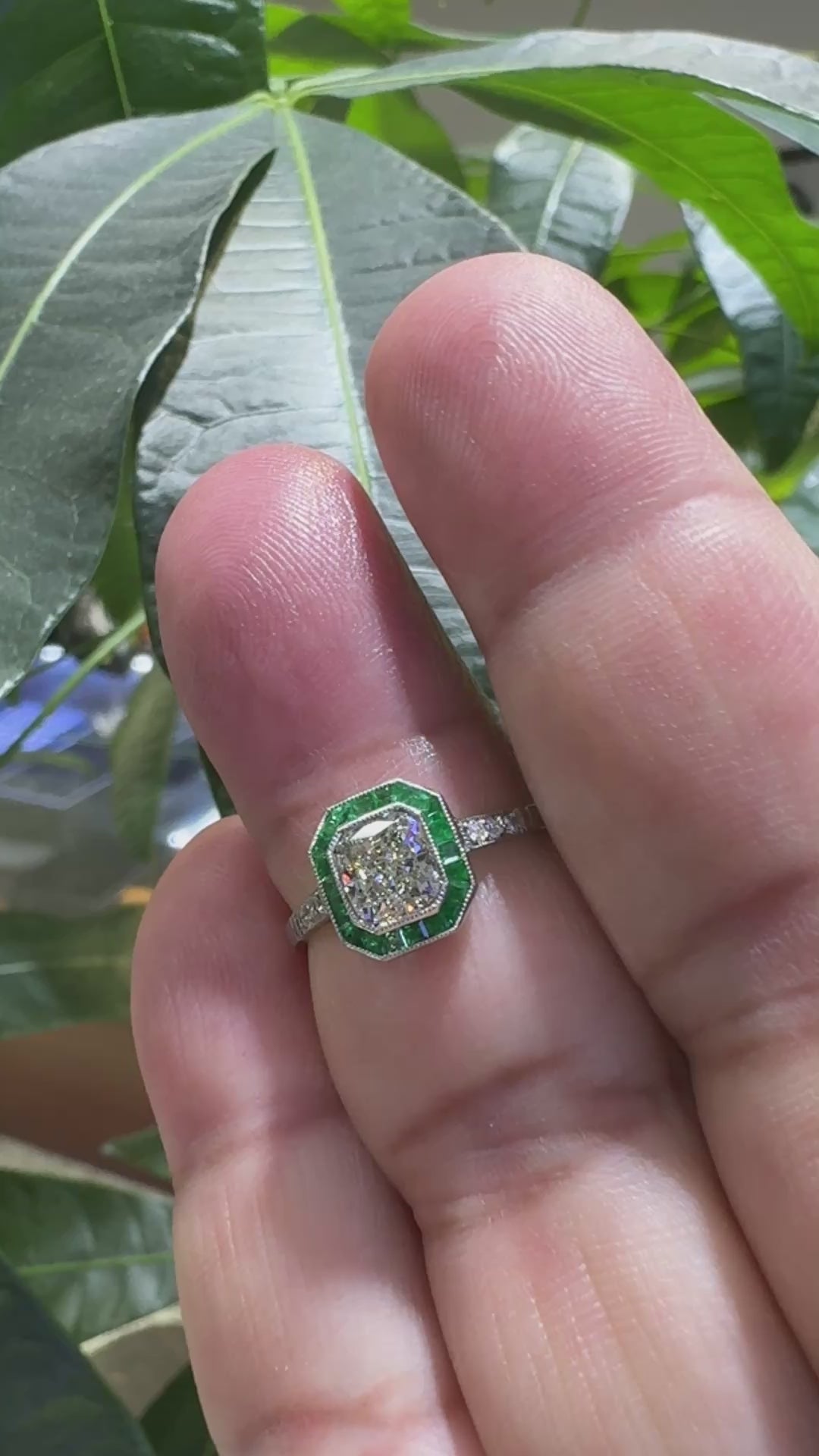 Estate 1.01ct Diamond Emerald Engagement Ring