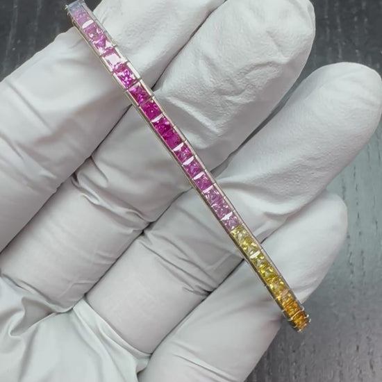Estate 9.54ct Multi Color Sapphire 18k White Gold Line Bracelet